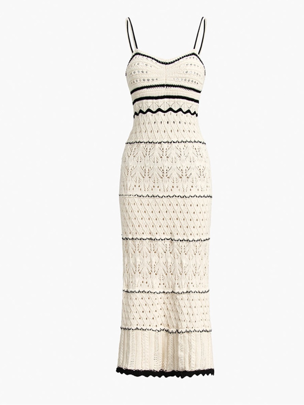 Commense Cream Knit Midi Dress with Black Contrast